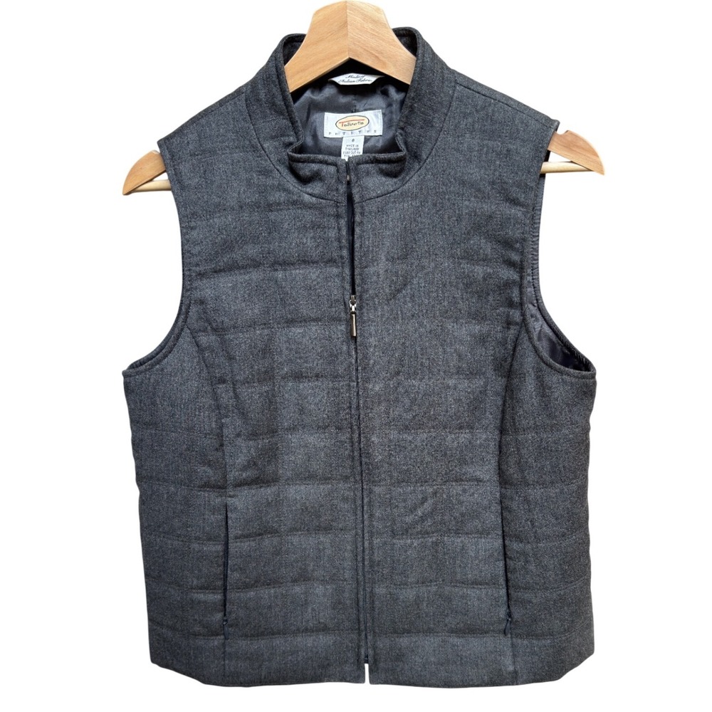 VTG Talbots Quilted Italian Wool Puffer Vest 8P Charcoal Gray Full Zip Gorpcore